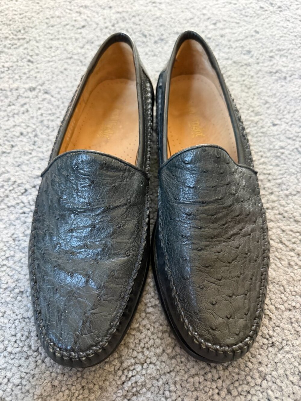 VTG E.T. Wright Made in Italy Genuine Ostrich Leather Loafers Size 8 D Black - Picture 2 of 10